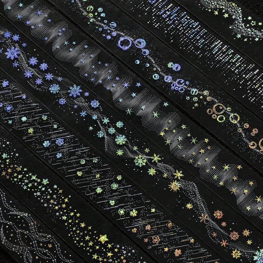 1卷 30mm*2m PET材质和纸胶带，雪花、泡泡、星星、花卉图案装饰胶带，适用于剪贴簿、手账、日记、手机壳、DIY手工等。 - A - 查看 1