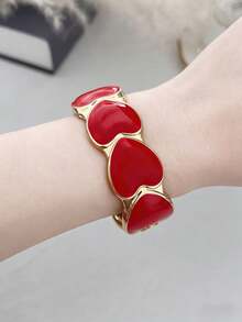 1件复古时尚优雅多功能红色珐琅滴落开口手镯，奢华高端女士珠宝配饰，百搭金色手镯，适合日常、派对和节日佩戴 - 紅色 - 查看 10