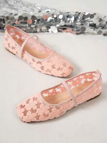 新款花卉蕾丝网面女士平底玛丽珍芭蕾舞鞋，舒适透气，适合夏季日常通勤，轻便精致优雅的乐福鞋 - 花朵粉紅色 - 查看 5