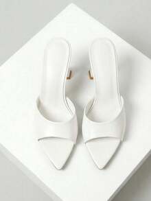 Giày sandal cao gót mũi nhọn màu trắng thời trang mùa hè dành cho nữ, kiểu dáng slip-on, hở mũi, gót thấp, phù hợp cho mặc hàng ngày, dự tiệc, hẹn hò, đi làm và các dịp khác. - trắng - Xem 7