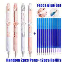 15支装可擦凝胶笔套装（舒适握柄），0.5毫米细笔尖，蓝色墨水 - 可爱的马卡龙主题设计，饰有蝴蝶结和草莓图案；非常适合学习、考试和送礼 | 学生文具 | 可爱凝胶笔 | 塑料凝胶笔 | 书写工具（包含2支笔和12支笔芯） - 甜心草莓可擦筆 - 查看 13