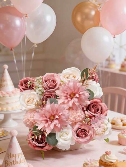 1 Set Of Artificial Flower Bag Decorations, Featuring Pink And White Faux Rose Gift Box Accents. Perfect For Weddings, Birthdays, Bridal Showers, Home Decor, Gift Box Embellishments, And Wedding Photo Props. Realistic Artificial Flowers. (Available In Multiple Colors)