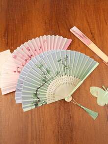 1 chiếc quạt tre kiểu Trung Quốc cổ điển, thanh lịch, quạt xếp múa sườn xám với họa tiết ngẫu nhiên, mang vẻ đẹp phương Đông cổ xưa. - nhiều màu - Xem 5