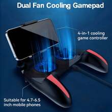 Controlador de juego móvil con ventilador de doble refrigeración, gamepad multifuncional móvil con 2 ventiladores de refrigeración incorporados y gatillos de cuatro dedos, refrigeración del teléfono y botones físicos de cuatro dedos, gamepad 3 en 1 con botones físicos de juego izquierdo y derecho - Negro - Ver 4