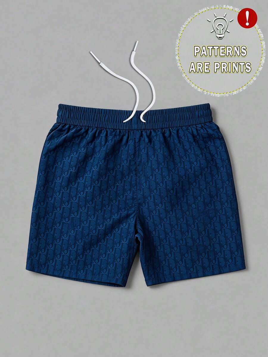 Men's Statement Print Shorts Fashion Designer Patterned Casual Daily Wear Shorts - 寶藍色 - 查看 1