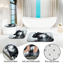 1pc/4pcs Moonlit Forest Black Cat Pattern Multifunctional Bathroom Decor Shower Curtain Set, Free 12 Hooks Included, Elegant Holiday Atmosphere, Bathroom Mat, U-Shaped Floor Mat And Round Toilet Mat, Suitable For All Scenarios Bathroom Set - Black Cat Forest - View 7