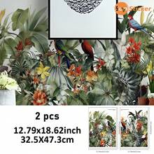 2件裝熱帶叢林植物鸚鵡可貼可撕防水PVC牆貼 可移除 12.78x18.62英吋 適用臥室客廳DIY裝飾 - 2pcs - 查看 10