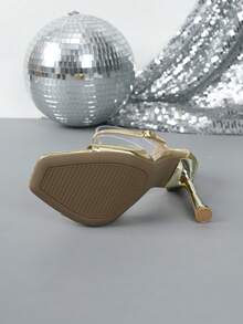 女士时尚方头细高跟凉鞋 - 金色 - 查看 4