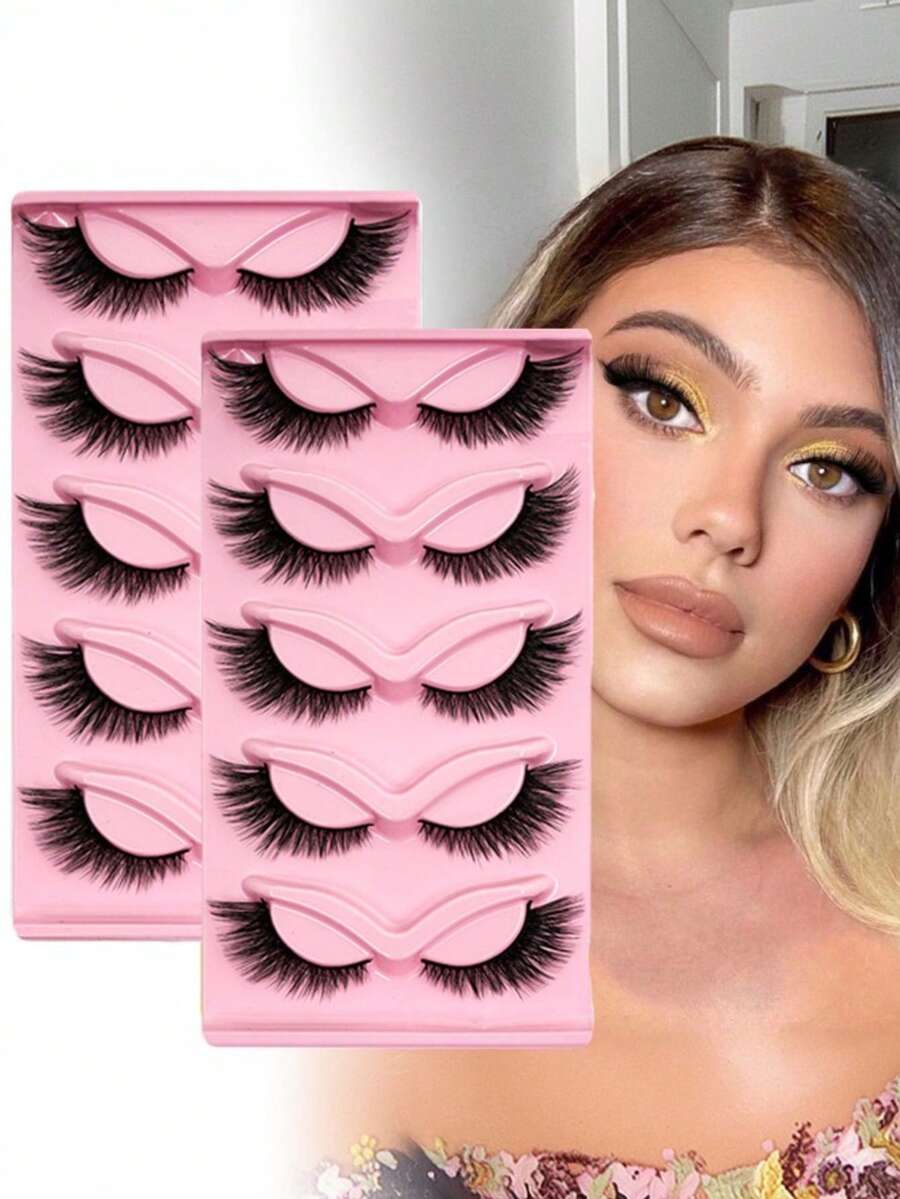 5 Cặp mi giả mắt cáo, mi mắt mèo có cánh tạo vẻ tự nhiên, mi giả liền mạch màu đen, mềm mại, có thể tái sử dụng, phù hợp cho trang điểm hàng ngày và dự tiệc. - Xem 1