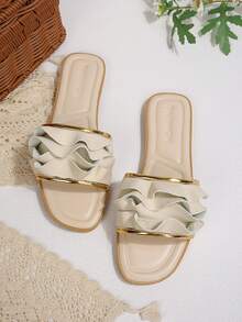 Giày sandal đế bằng mũi vuông thời trang mới dành cho nữ - Màu be - Xem 2