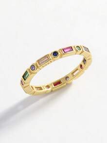 1pc Fashionable & Exquisite Punk Chic Versatile 925 Sterling Silver Round & Square Stone Alternating Ring, Showcasing Charm For Dating, Commuting, Daily Wear, Gift - Multicolor - View 15