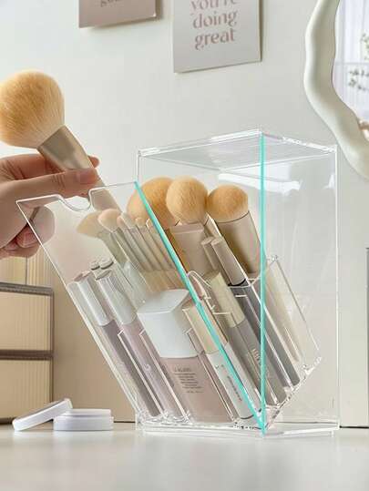 Makeup Brush Holder, Cosmetic Storage Box, Vanity Makeup Organizer, Transparent Makeup Brush Holder, Ideal Birthday, Valentine's Day Or Mother's Day Gift, Suitable For Bedroom, Bathroom, Vanity, Office, Home Decor