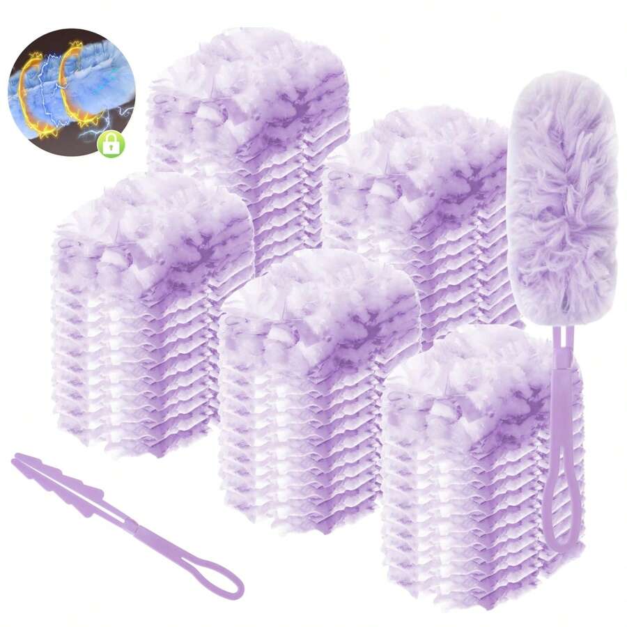 10/20/30/40/50pcs Refill Duster Replacement, Strong Duster Replacement With 1 Handle, Duster With 4X Super Fine Fiber, Unscented Disposable Duster Cleaner - I-purple - View 1