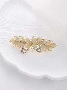 1pc Korean Large Butterfly Hair Clip, Crystal Rhinestone Cat Eye Stone Decor Hair Accessory, Claw Clips,Summer,Holiday,Travel, Accessories For Women - Gold - View 8