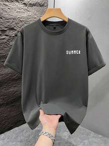 1 Piece Men's Graphic Print T-Shirt, Summer Beachwear, Loose Fit Short Sleeve T-Shirt. This Men's T-Shirt Has A Casual, Vacation-Style Design, Perfect For Beach Getaways As Well As Everyday Wear. - 深灰色 - 查看 3