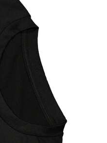 Minimalist Short-Sleeved Blouse With 'Hmm... No' Print - Crop Top And Bold Straight Cut - Suitable For Casual And Fashionable Outfits, Machine-Washable Crew Neck T-Shirt, All-Year Wardrobe Essential - Black - View 3