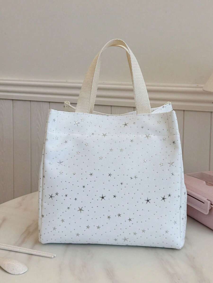 Portable Insulated Lunch Bag, Lunch Box, Bento Bag, Dinner Insulation Bag, Thickened Cute Fruit Lunch Bag For Students, Asymmetrical Star Lunch Bag Lunch Container Large Capacity Travel Essentials - White - View 1