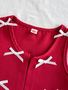 女婴时尚休闲可爱套装，公主袖简约衬衫+蝴蝶结短款背心+配套褶裥背心 - 酒紅色 - 查看 6