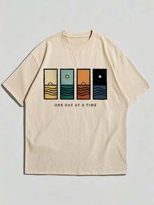 1pscCamiseta de manga corta minimalista estampada para hombres, cómoda y transpirable, adecuada para el verano, de moda líder100%cotton - Albaricoque 4 - Ver 3