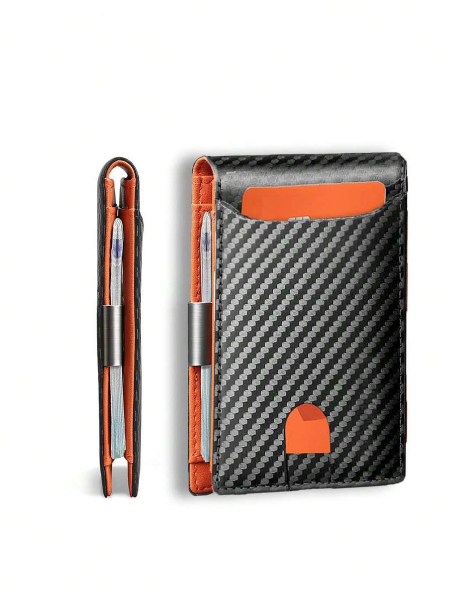 HOVI'S 新款极简碳纤维男士卡包 信用卡身份证夹 便携式多卡钱包 带零钱袋 - 橘色 - 查看 1