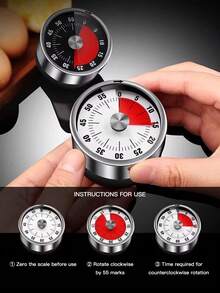 1pc Stainless Steel Mechanical Timer, Multi-Function 60 Minute Kitchen Timer - No Electricity Required, Adjustable Cooking Countdown, Suitable For Home And School Use - Multicolor - View 1