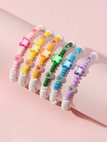 6 Stücke/Set Mädchen süße Schmetterling & Herz Glasperlen Armband Set, geeignet für Schule, Festivals, Geschenke für beste Freundinnen - Verschiedenfarbig - Übersicht 5