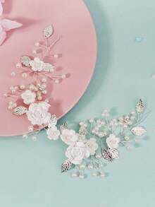 精美手工白色软陶花银合金叶子新娘婚礼手工头饰发饰 - 白色 - 查看 10