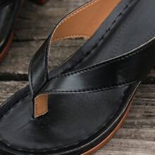 Women's Solid Color Chunky Heel Sandals, Summer - Black - View 8