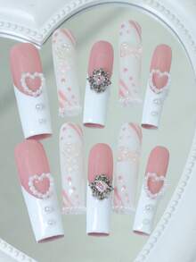 CrystalHola Acrylic Faux Pearl Decorated Nails, Ins Style - Multicolor - View 13