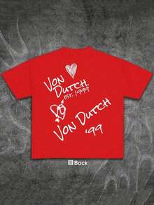 2026 New Arrival1pcs Women's Double-Sided Printing Von Dutchh Heart Logo With Key And Year 1999 Fabric Soft & Skin-Friendly Unisex Style Gifts For Spring Festival, Valentine's Day, St. Patrick's Day & World Cup-Van Dutch Dragon Print Women T Shirt Classic Americana Style Graphic Tee,Summer Outfits,Vacation Outfits Women,Summer Outfits For Women,Spring Outfits For Women,Summer Tops,St Pattys Day Outfit,Easter Outfit WomenHigh Quality Tee - 紅色 - 查看 3