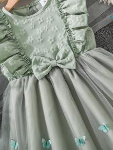 Left Mama Young Girl' Cute Cap Sleeve Mesh Princess Dress, Summer - Green - View 5