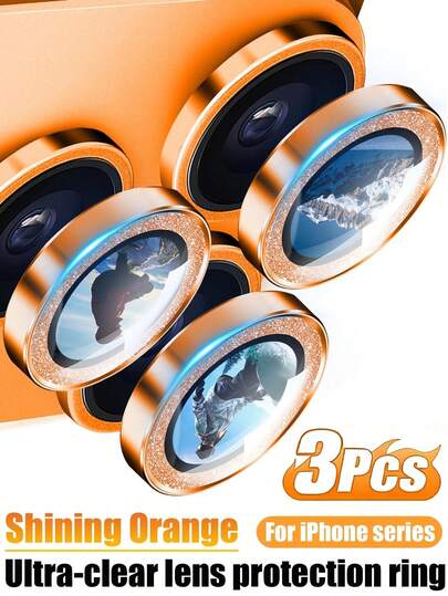 适用于 16/16 Plus/17/17 Pro/17 Pro Max/Air 的 3 片装相机镜头保护膜，9H 钢化玻璃镜头盖，金属装饰环配件