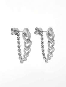 Bông tai dạng dây xích dày, mạ vàng 18K, bạc sterling 925, đính đá Cubic Zirconia, dành cho nữ. - Bông tai đính đá Zircon dạng dây chuyền - Xem 5