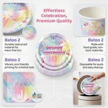 Bộ đồ dùng ăn uống dùng một lần 51 món Katseye Party Music này bao gồm 10 đĩa ăn tối, 10 đĩa tráng miệng, 10 cốc giấy, 20 khăn ăn và một khăn trải bàn. Bộ đồ dùng tiện lợi này rất phù hợp cho cắm trại, dã ngoại, tiệc nướng ngoài trời, đám cưới và tiệc sinh nhật. - Nhiều màu - Xem 10