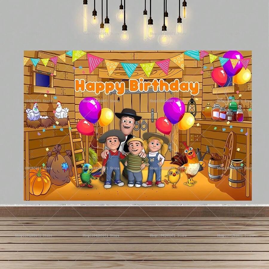 "Zenón's Farm" Themed Backdrop - Featuring A Charming Cartoon Farm Animal Style, Ideal For Birthday Party Decorations And Photography Backgrounds. It Also Serves As An Indoor Decorative Tapestry, Bedroom Wall Hanging, Or General Wall Art (Equipped With Four Hanging Grommets). - 款式B - 查看 1
