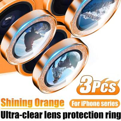 适用于 16/16 Plus/17/17 Pro/17 Pro Max/Air 的 3 片装相机镜头保护膜，9H 钢化玻璃镜头盖，金属装饰环配件