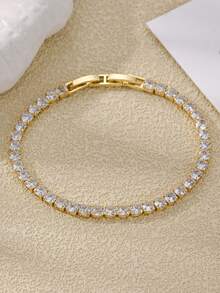 4pcs 18K Gold Plated Luxury Stainless Steel Four-Leaf Clover Fully Paved Crystal Bracelet Set, Suitable For Women's Birthday, Party, Wedding, And Special Occasions - Style 4 - View 5
