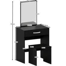 Dressing Table With Mirror And Stool, Dressing Table With 1 Drawer Storage And Built-In-Mirror Vanity Desk Easy Assembly Cosmetics Makeup Storage Organizer Bedroom Furniture - Black - View 11