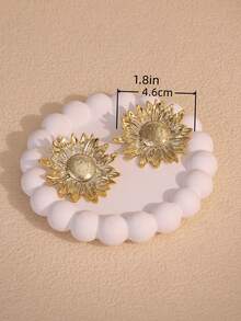 Bộ 1/4 bông tai mạ vàng hình hoa hướng dương, hoa năm cánh, hình giọt nước và hình học, trang sức mùa hè dành tặng cho nữ và mẹ. - Vàng - Xem 7