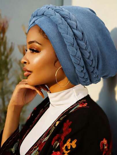 1pc Set Women's Turban Caps For Chemo Cancer & Scalp Care - Lightweight Elastic Headscarves With Double Braids/Wraps, Chemotherapy Cap For All-Season Use, Parties, Casual Attire (Hand Wash/Dry Clean) - Stylish Hair Loss Access,Summer,Beach,Hat