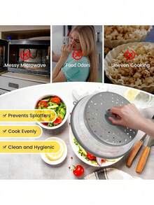 2-In-1 Foldable Microwave Splatter Cover And Vegetable Washing Filter: The Ultimate Space-Saving Kitchen Tool. Foldable Microwave Splash Guard, Dishwasher , Microwave Cover With Steam Vent, Made Of Silicone And Plastic Materials. - Multicolor - View 3