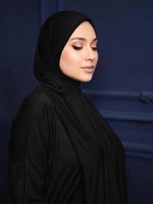 1pc Soft, Breathable, Anti-Pilling Fabric Ready-To-Wear Muslim Headscarf, Suitable For Muslim Use And Daily Wear All Year Round - Black - View 3