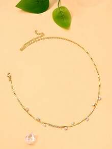 1条14K水钻不对称设计项链，优雅派对佩戴项链，母亲节礼物 - 金色 - 查看 3