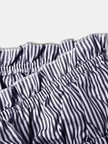 Blue Striped Ruffle Hem Tube Dress - Mini Beach Vacation Dress With Front Tie Elegant Black Summer - Black - View 4