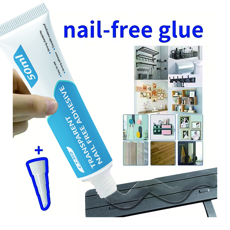Transparent No-Drill Wall Adhesive, Quick Drying Strong Bonding, Wall Mounting Glue Without Drilling - 50ml - View 1