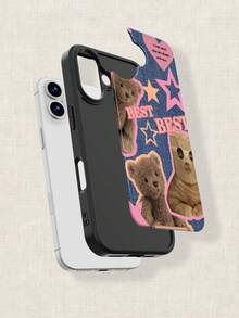 1 件装复古拼接 Y2K 牛仔布熊星图案亮面保护膜手机壳，兼容三星/11/12/13/14/15/16/17 Pro Max - 彩色 - 查看 4