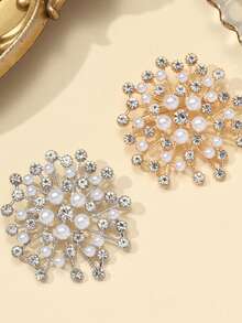 Women's New Pearl & Rhinestone Snowflake Brooch, Luxury Elegant Brooch Pin - Silver - View 4