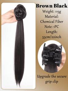 24Inch Synthetic Double Ponytail, Twisted Design Claw Clip Fluffy Black Double Ponytail Hair Extension For Women Daily Party Cosplay - Multicolor - View 9