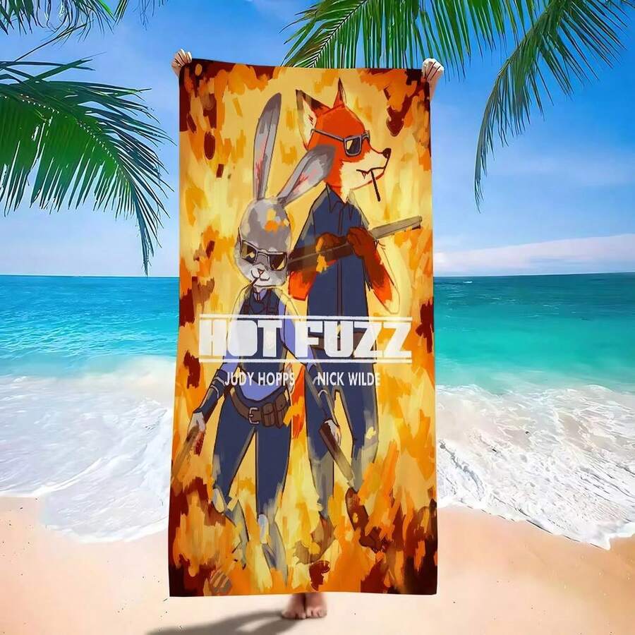 Cartoon Z-Zootopias Extra Large Microfiber Beach Towel, Quick-Drying Towel, Beach Towel, Pool Towel, Travel Swimming Yoga Towel (8) - 白色 - 查看 1