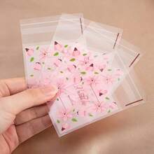 50/100个粉色樱花自粘袋，适用于DIY珠宝、配饰、饼干、棉花糖、手链包装和展示 - 彩色 - 查看 2